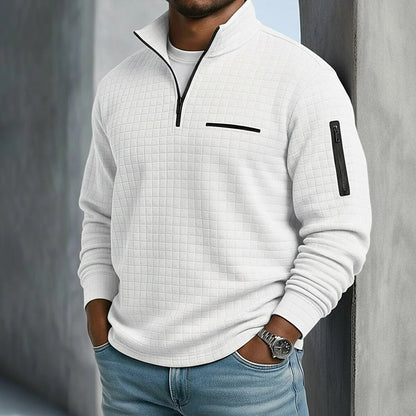 Quarter-Zip Polo Shirt Waffle Knit Long Sleeve Breathable