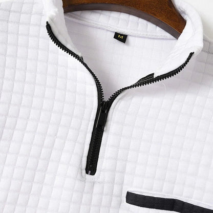 Quarter-Zip Polo Shirt Waffle Knit Long Sleeve Breathable