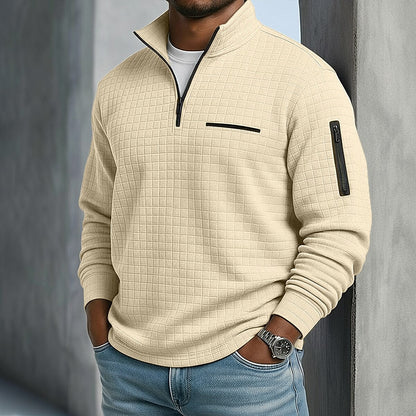 Quarter-Zip Polo Shirt Waffle Knit Long Sleeve Breathable