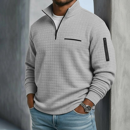 Quarter-Zip Polo Shirt Waffle Knit Long Sleeve Breathable
