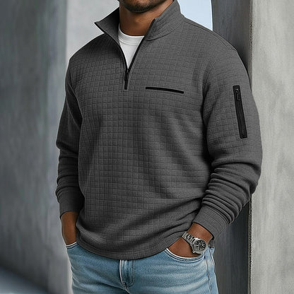 Quarter-Zip Polo Shirt Waffle Knit Long Sleeve Breathable