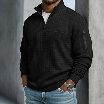 Quarter-Zip Polo Shirt Waffle Knit Long Sleeve Breathable