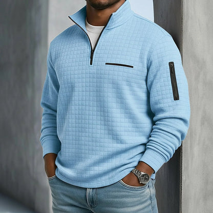 Quarter-Zip Polo Shirt Waffle Knit Long Sleeve Breathable