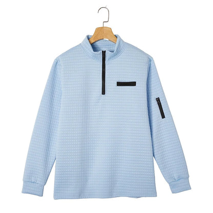 Quarter-Zip Polo Shirt Waffle Knit Long Sleeve Breathable
