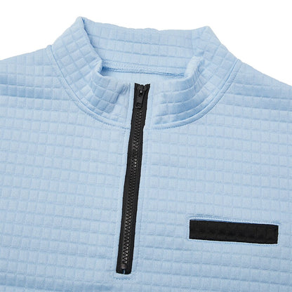 Quarter-Zip Polo Shirt Waffle Knit Long Sleeve Breathable