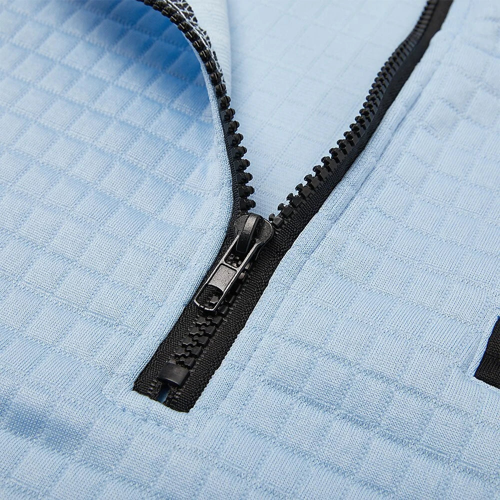 Quarter-Zip Polo Shirt Waffle Knit Long Sleeve Breathable