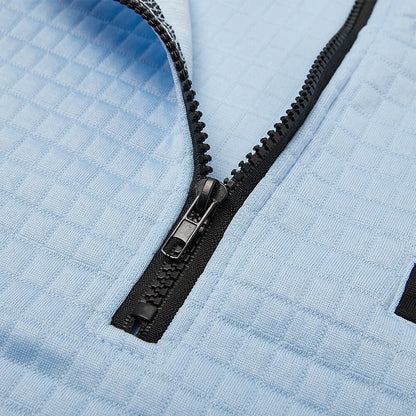 Quarter-Zip Polo Shirt Waffle Knit Long Sleeve Breathable