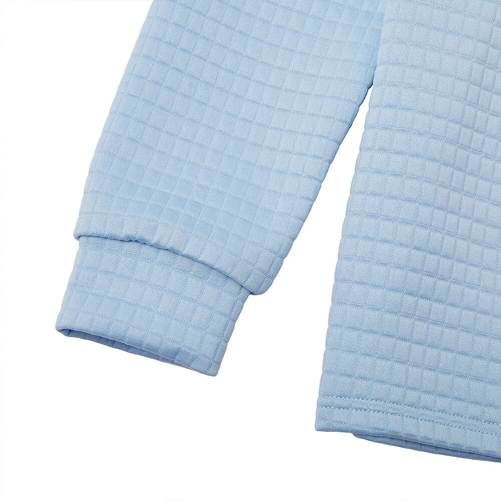 Quarter-Zip Polo Shirt Waffle Knit Long Sleeve Breathable