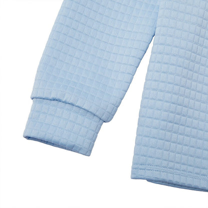 Quarter-Zip Polo Shirt Waffle Knit Long Sleeve Breathable