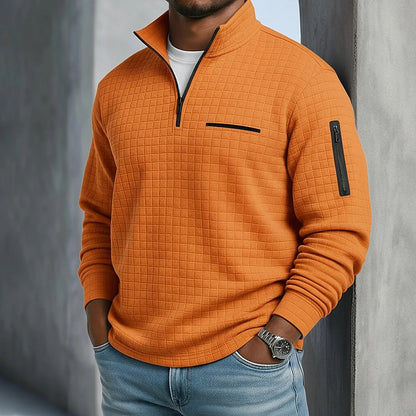 Quarter-Zip Polo Shirt Waffle Knit Long Sleeve Breathable