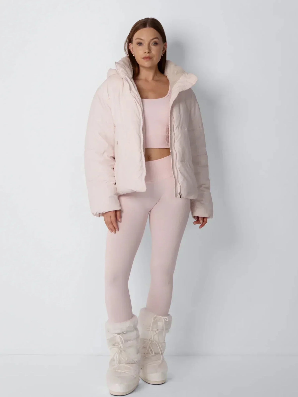 Quilted Jacket Teddy Fleece Lined Detachable Hood Cropped Fit