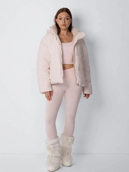 Quilted Jacket Teddy Fleece Lined Detachable Hood Cropped Fit