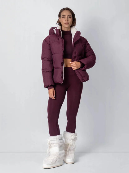 Quilted Jacket Teddy Fleece Lined Detachable Hood Cropped Fit
