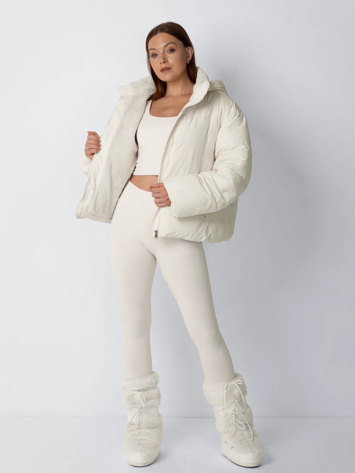 Quilted Jacket Teddy Fleece Lined Detachable Hood Cropped Fit