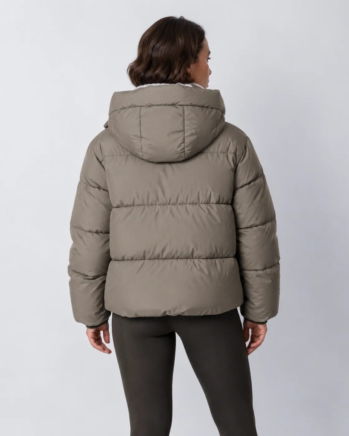 Quilted Jacket Teddy Fleece Lined Detachable Hood Cropped Fit