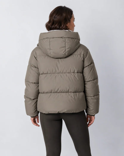 Quilted Jacket Teddy Fleece Lined Detachable Hood Cropped Fit
