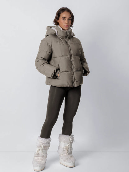Quilted Jacket Teddy Fleece Lined Detachable Hood Cropped Fit