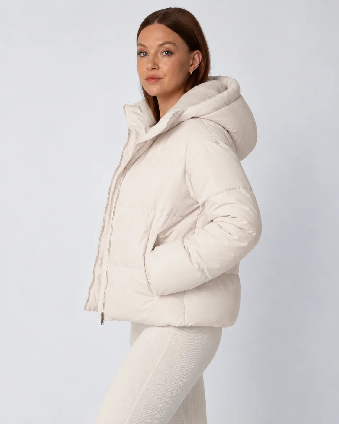 Quilted Jacket Teddy Fleece Lined Detachable Hood Cropped Fit