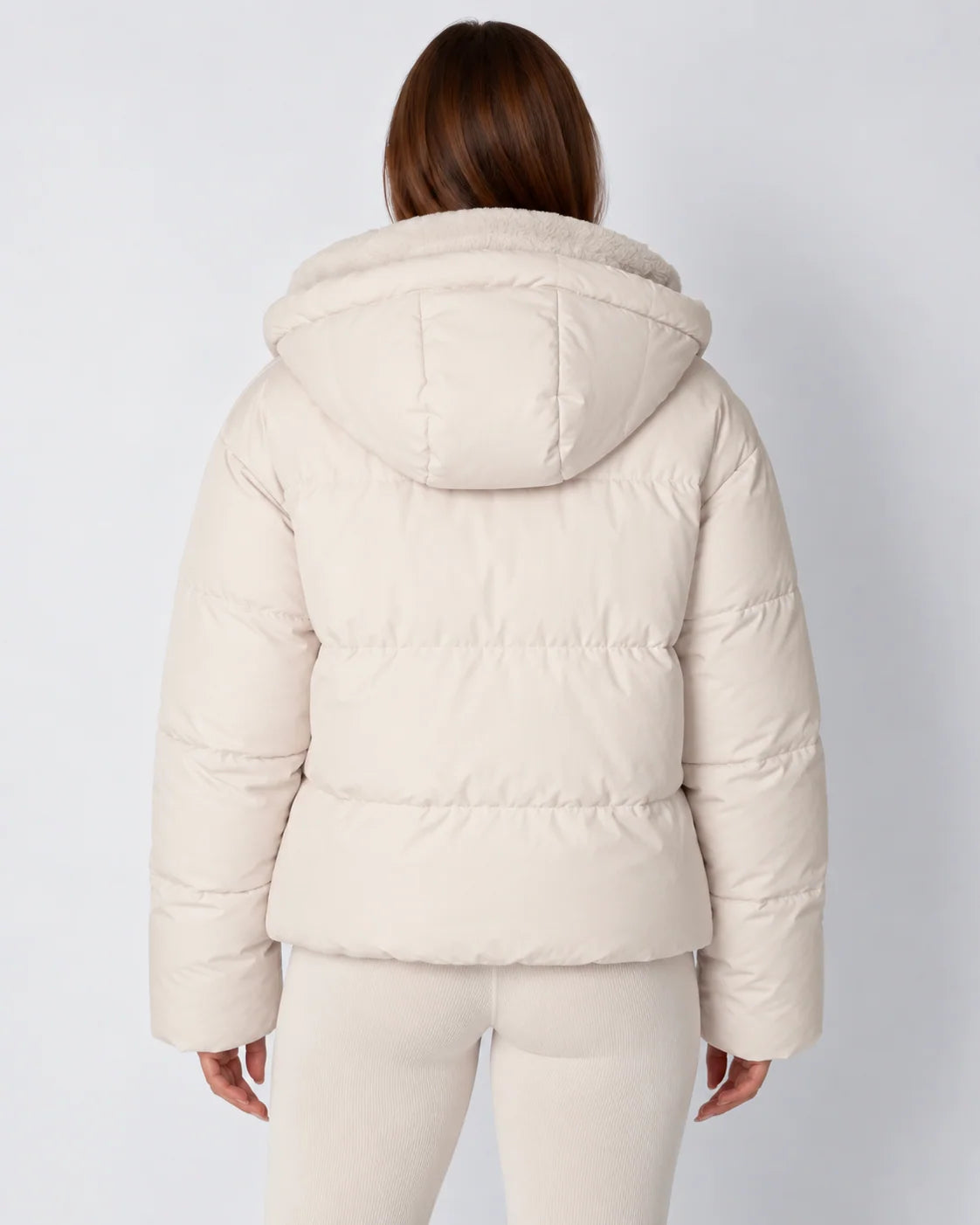 Quilted Jacket Teddy Fleece Lined Detachable Hood Cropped Fit