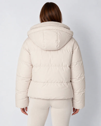 Quilted Jacket Teddy Fleece Lined Detachable Hood Cropped Fit