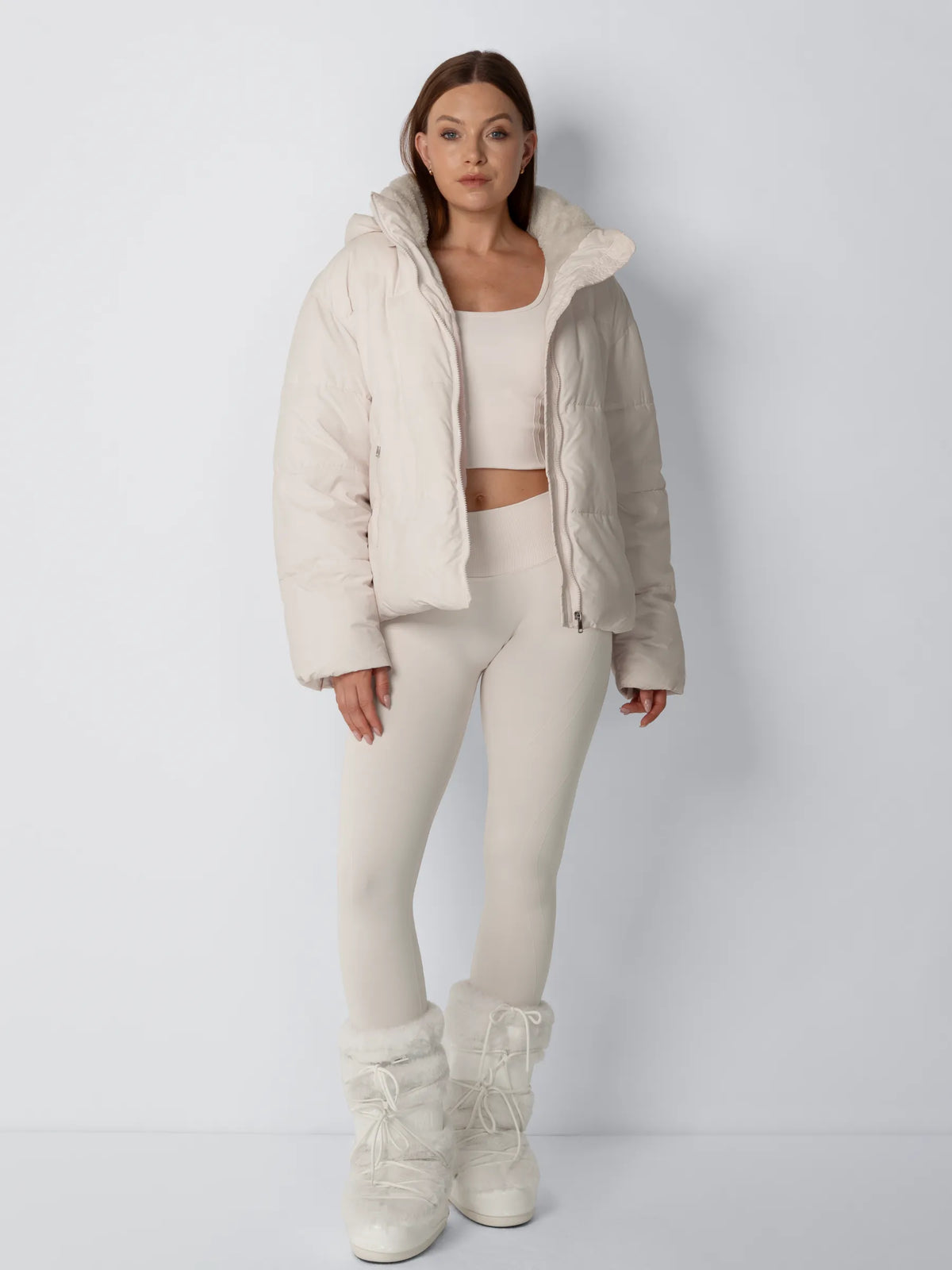 Quilted Jacket Teddy Fleece Lined Detachable Hood Cropped Fit