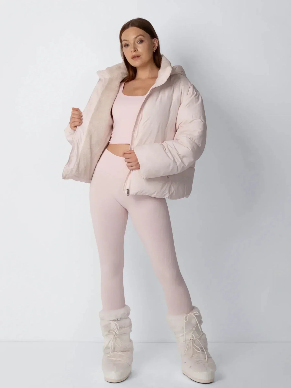 Quilted Jacket Teddy Fleece Lined Detachable Hood Cropped Fit