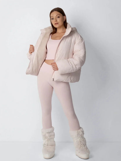 Quilted Jacket Teddy Fleece Lined Detachable Hood Cropped Fit