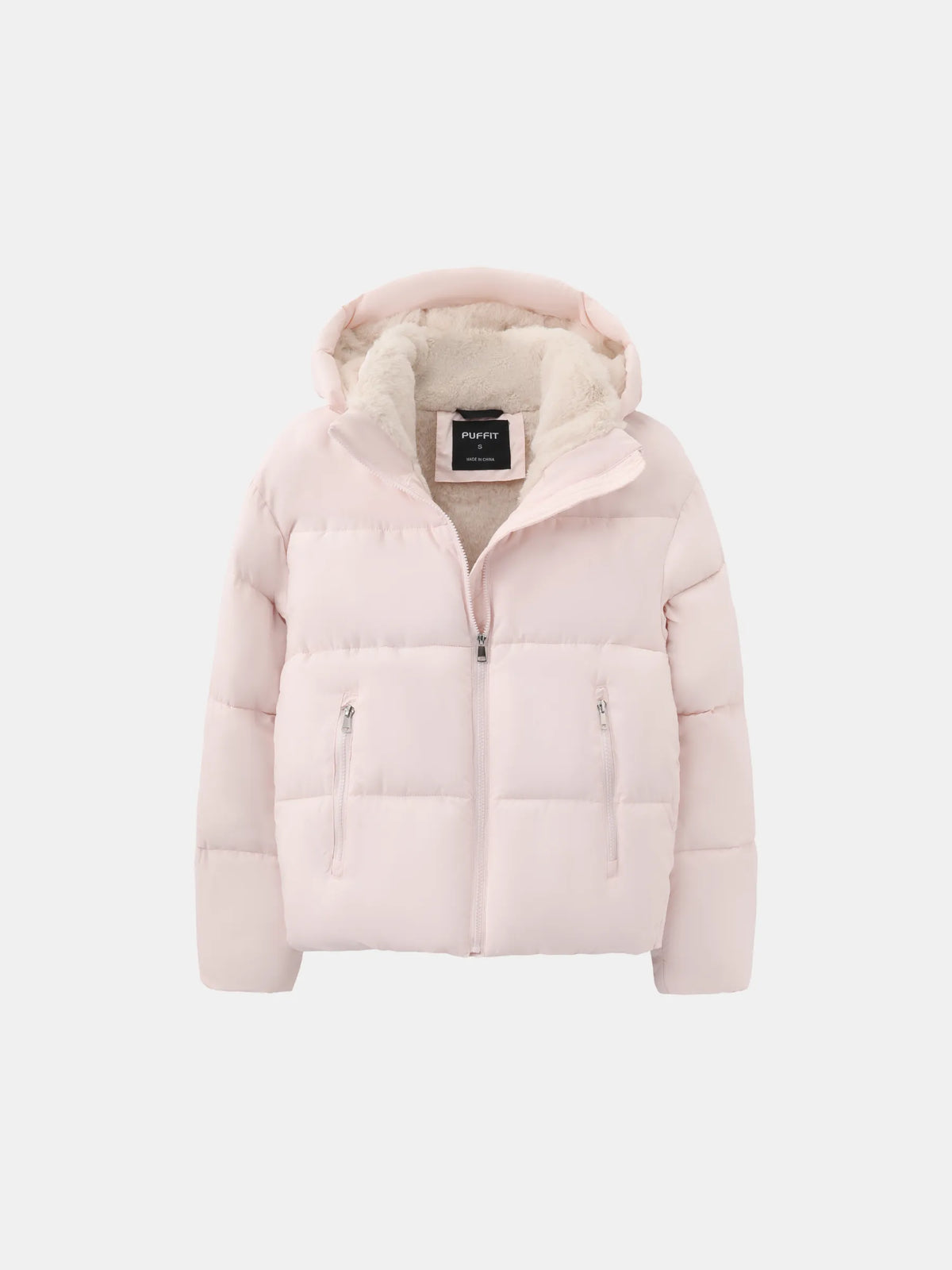 Quilted Jacket Teddy Fleece Lined Detachable Hood Cropped Fit