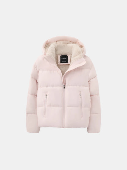 Quilted Jacket Teddy Fleece Lined Detachable Hood Cropped Fit