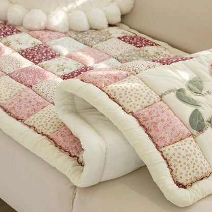 Quilted Sofa Cover Floral Patchwork Breathable Microfiber