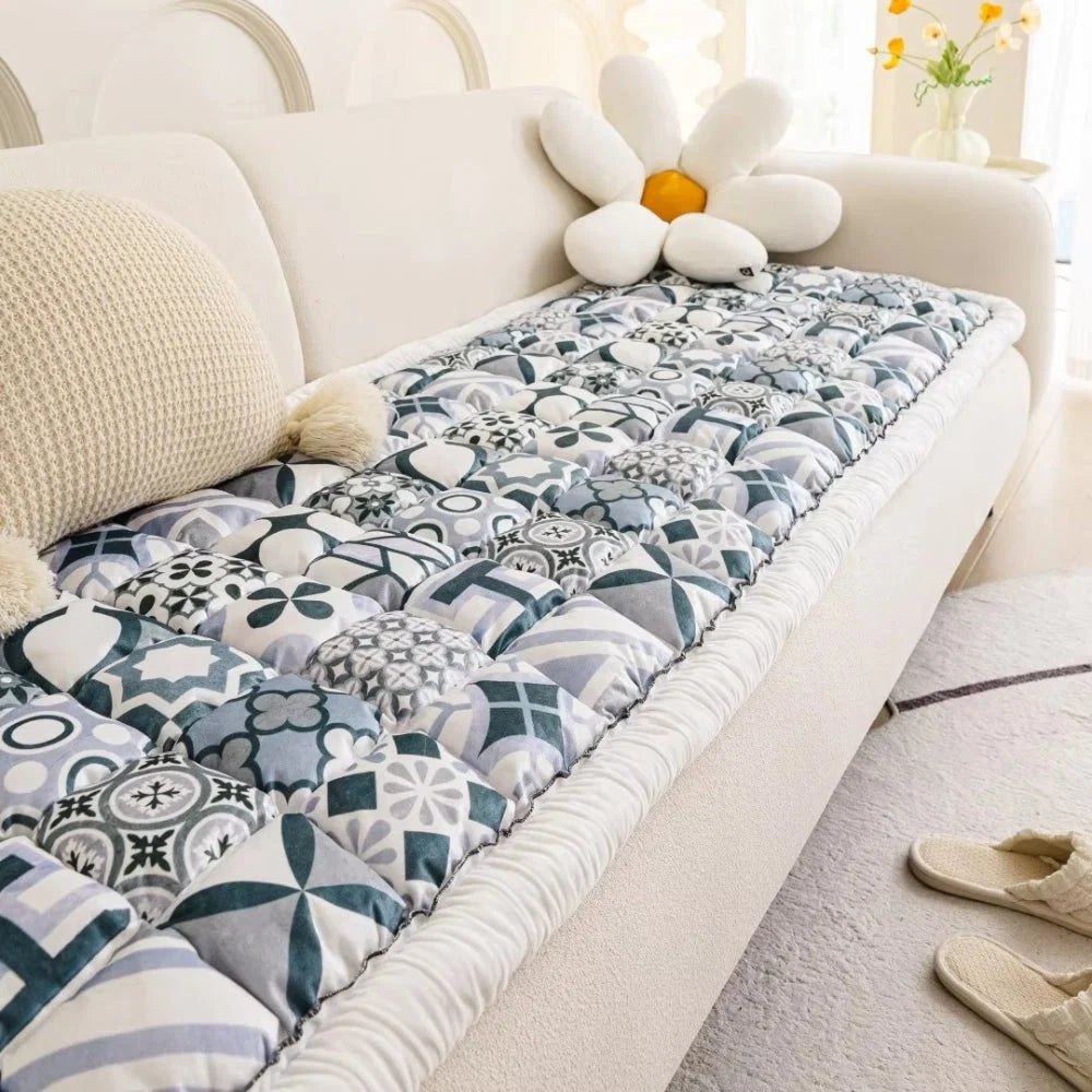 Quilted Sofa Cover Microfiber Blend Non-Slip Backing