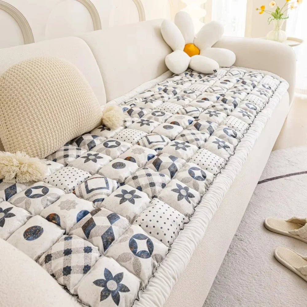 Quilted Sofa Cover Microfiber Blend Non-Slip Backing
