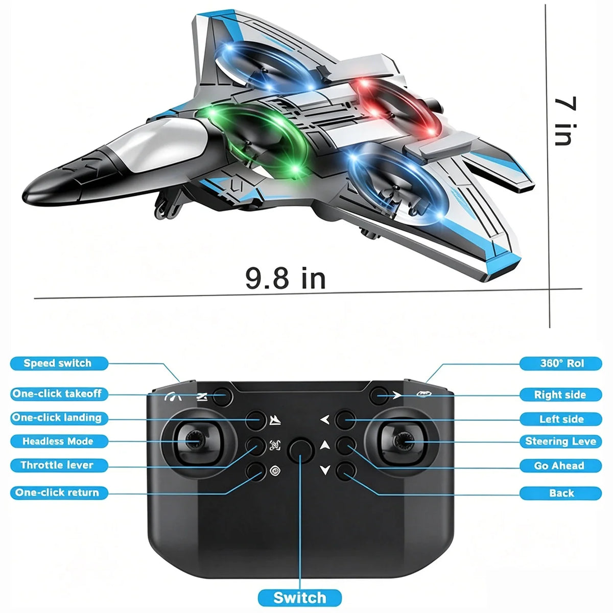 RC Fighter Jet Toy 360° Stunts LED Lights Shock-Resistant