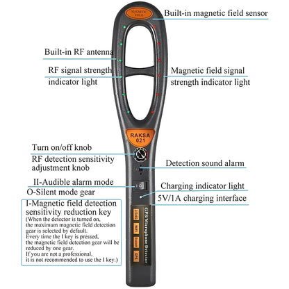 RF Detector Multi-Band Sound Light & Vibration Alerts
