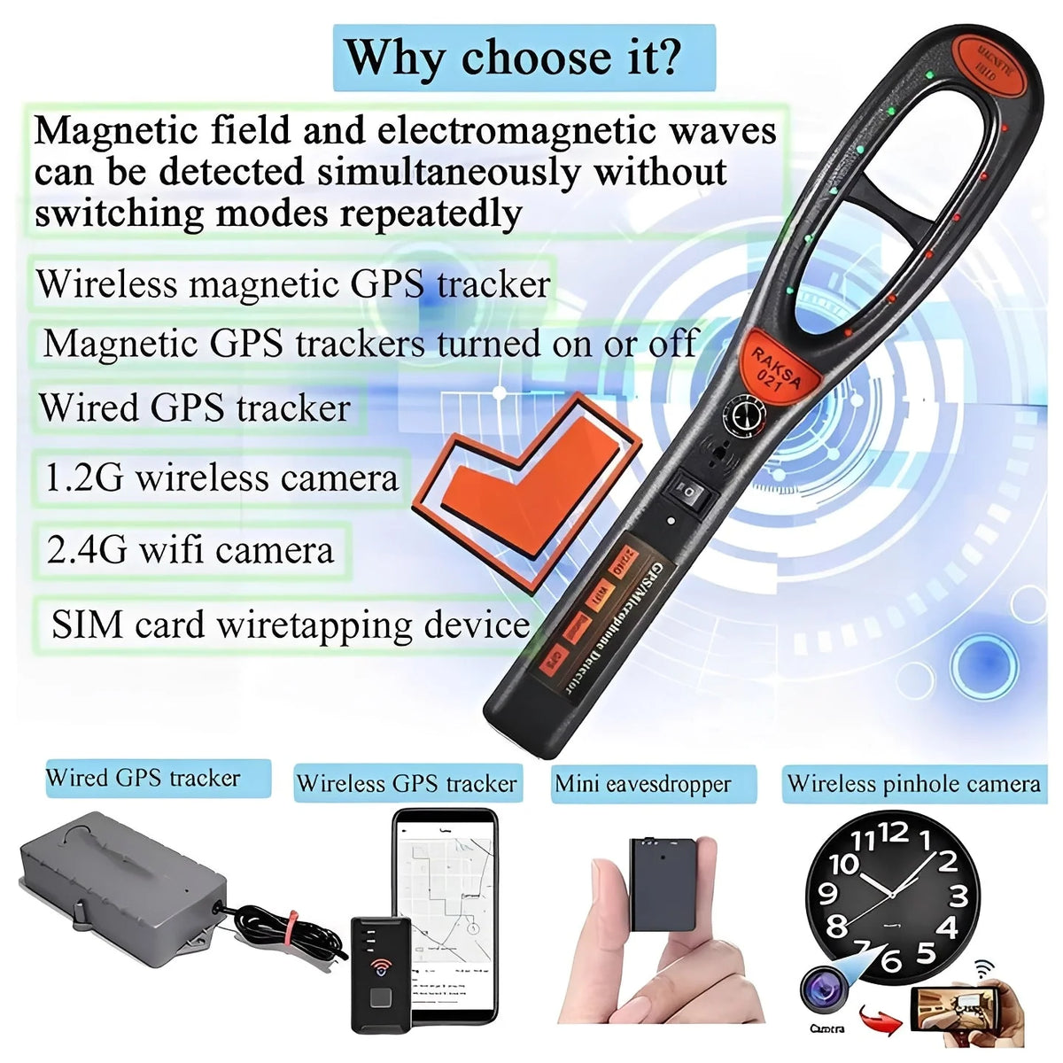 RF Detector Multi-Band Sound Light & Vibration Alerts