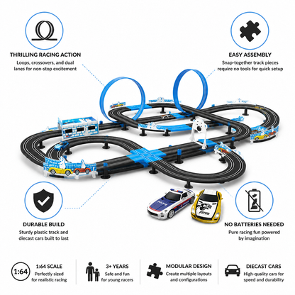 Racing Track Set Double-Lane Loops & Diecast Cars