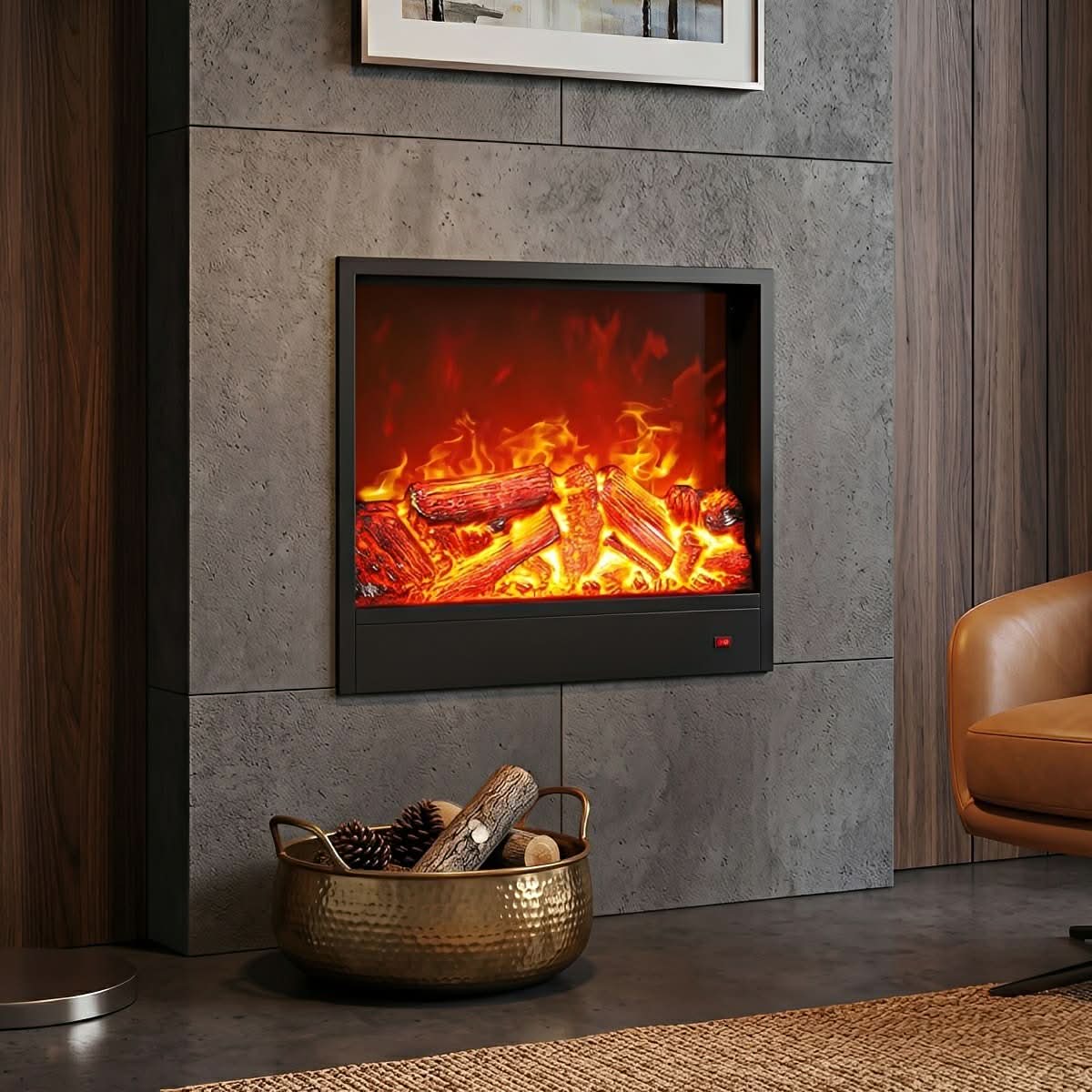 Recessed Wall Heater Realistic LED Flame & Remote Control