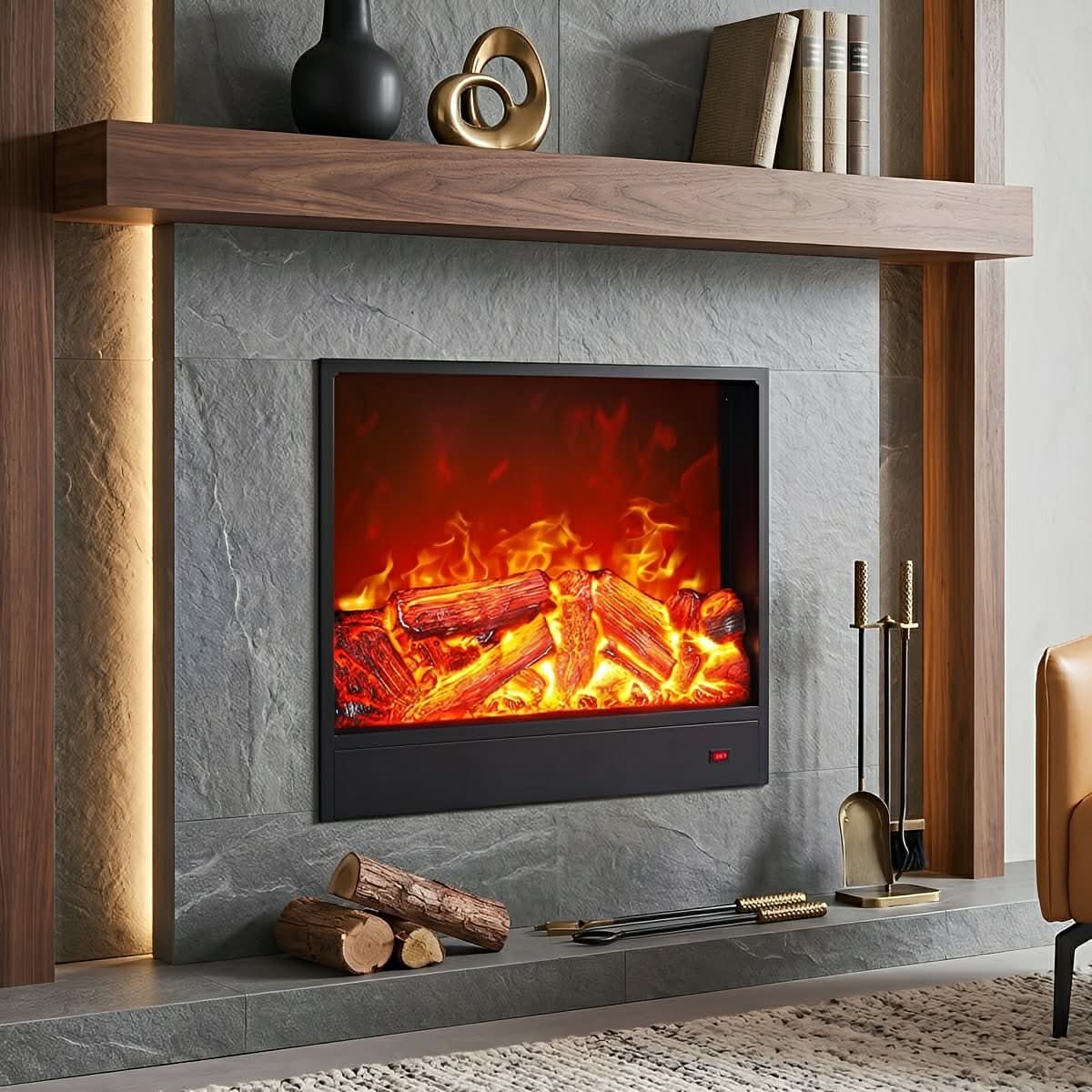 Recessed Wall Heater Realistic LED Flame & Remote Control
