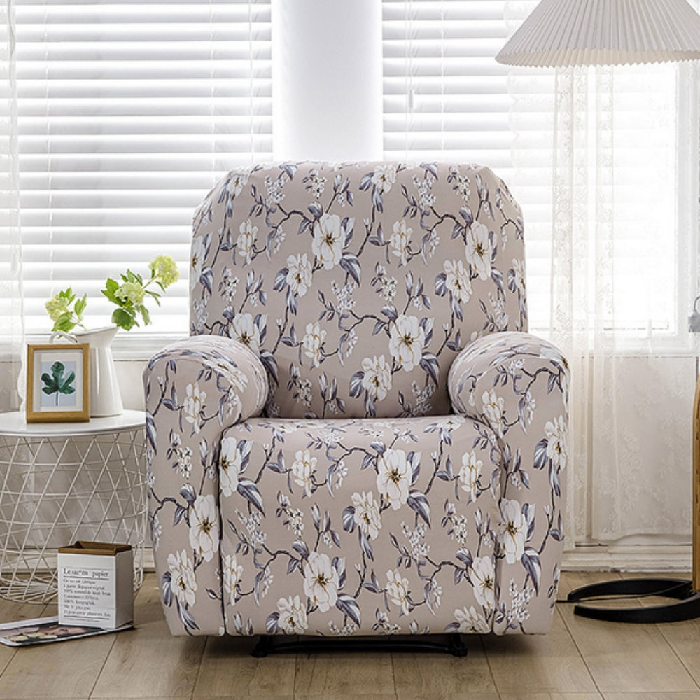 Recliner Sofa Cover Stretch Fit Floral With Side Pockets