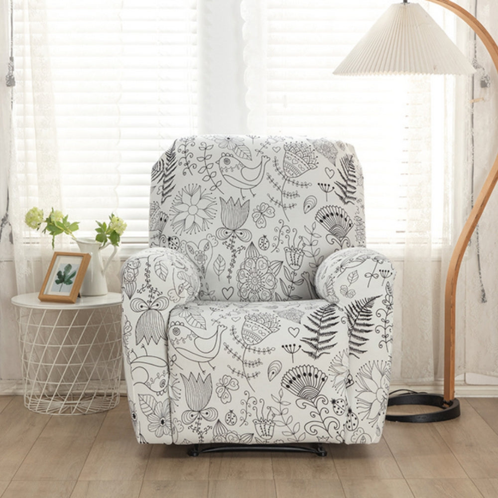 Recliner Sofa Cover Stretch Fit Floral With Side Pockets