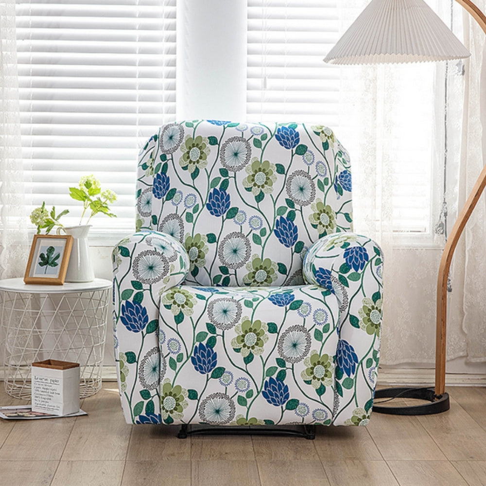 Recliner Sofa Cover Stretch Fit Floral With Side Pockets