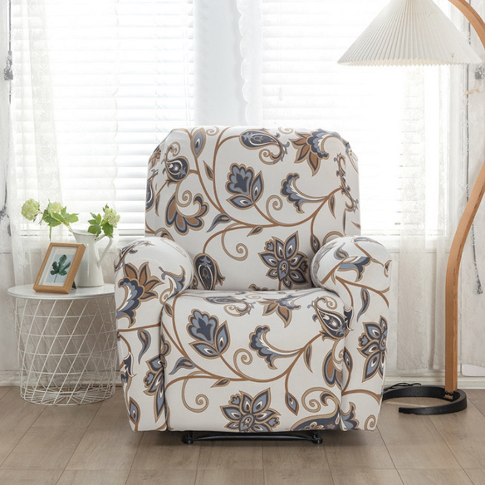 Recliner Sofa Cover Stretch Fit Floral With Side Pockets