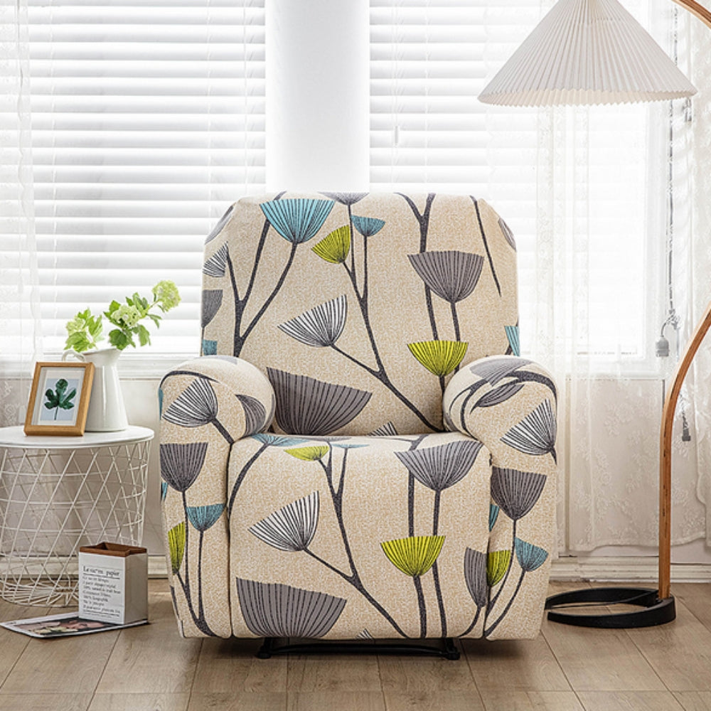 Recliner Sofa Cover Stretch Fit Floral With Side Pockets
