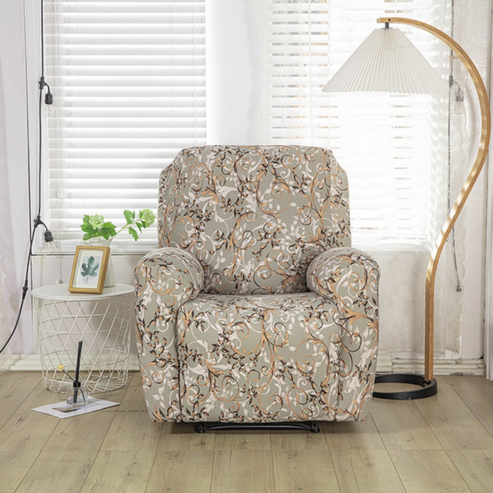 Recliner Sofa Cover Stretch Fit Floral With Side Pockets