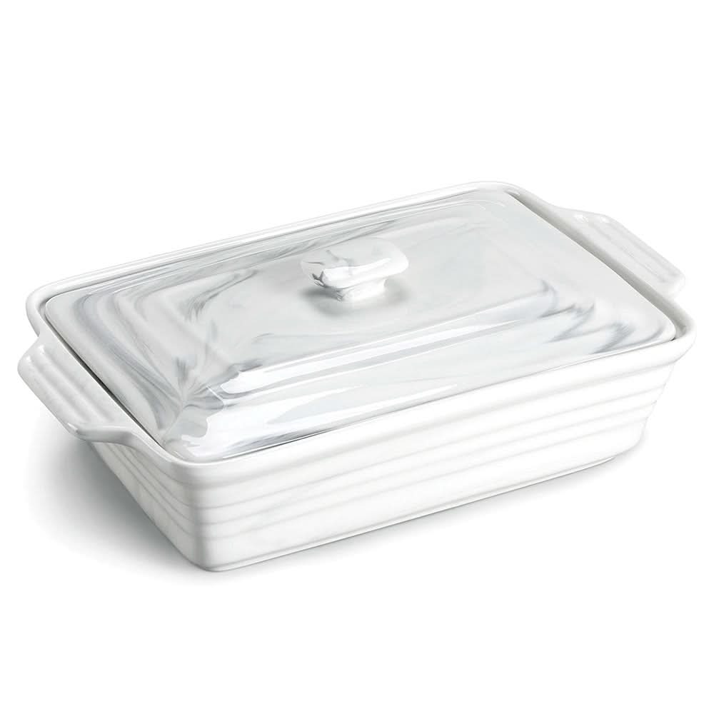 Rectangular Casserole Dish Glazed Porcelain Lid Oven Safe