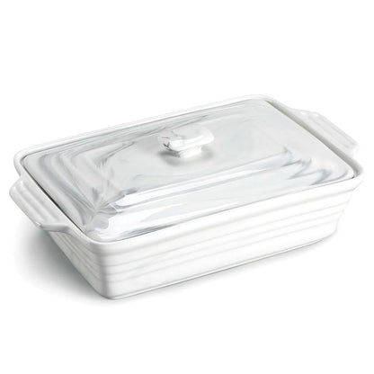 Rectangular Casserole Dish Glazed Porcelain Lid Oven Safe