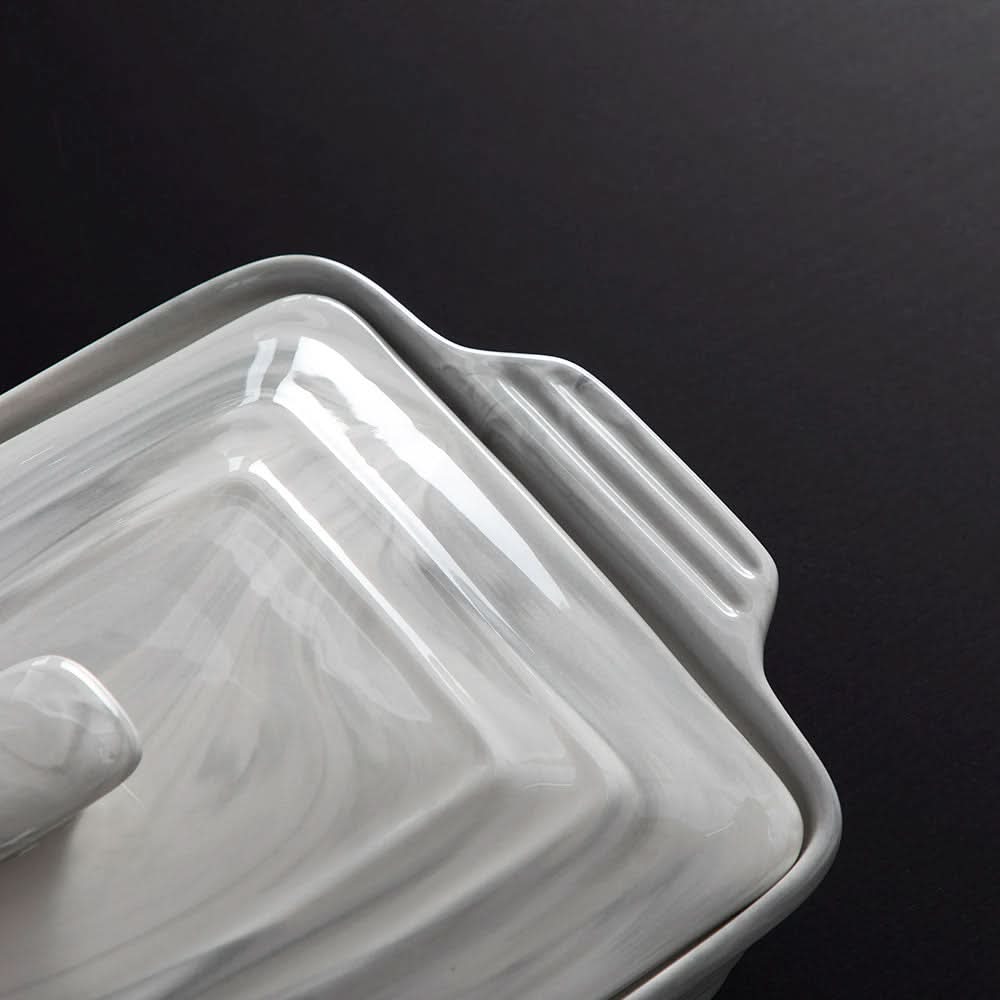 Rectangular Casserole Dish Glazed Porcelain Lid Oven Safe