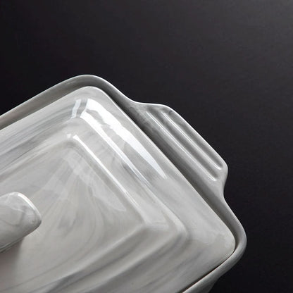 Rectangular Casserole Dish Glazed Porcelain Lid Oven Safe