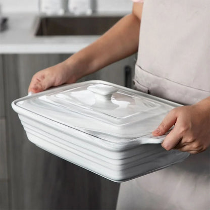 Rectangular Casserole Dish Glazed Porcelain Lid Oven Safe