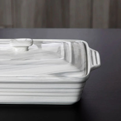 Rectangular Casserole Dish Glazed Porcelain Lid Oven Safe